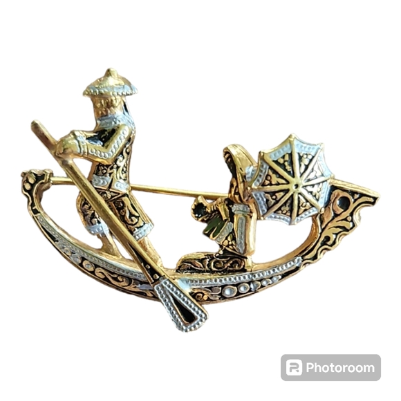 Source Unknown Jewelry - Vintage Damascene Gondolier Brooch